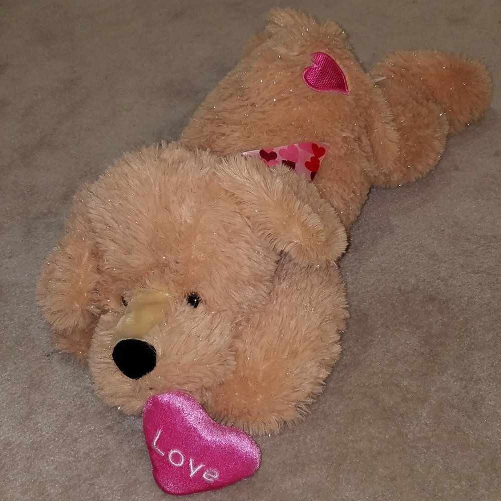 Valentine's Day Hearts Tan Glitter Floppy Puppy Dog Plush Stuffed Toy Sun Point